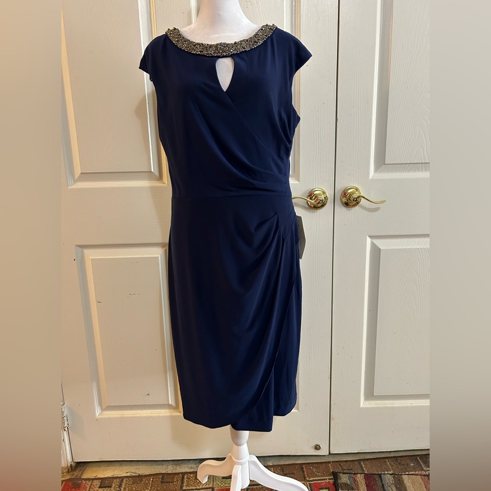NWT Alex Evenings embellished navy special occasion dress, size 14